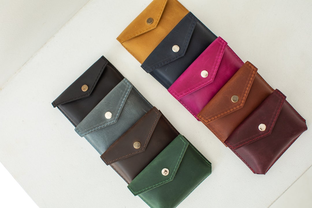 Handmade Leather Card Holder: Snap Button Wallet, Business Card Case - Etsy