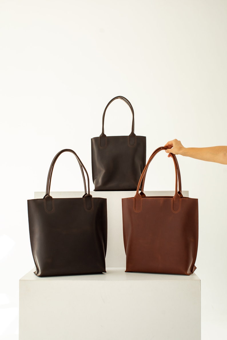WOMEN SHOULDER BAG Leather tote bag women, genuine leather brown handbag, laptop tote bag women image 7