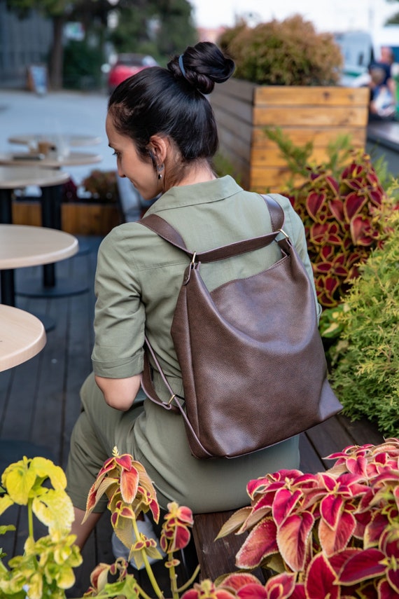 Genuine Leather Backpack Women Tear Shape Light and Soft in Brown Handmade  KATZ | eBay