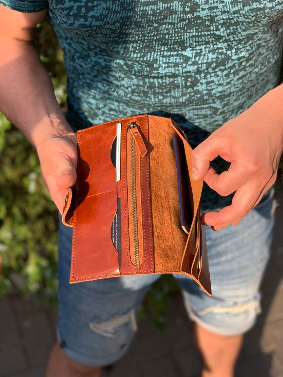 Brown Leather Wallet Bifold Wallet Brown Long Wallet Etsy