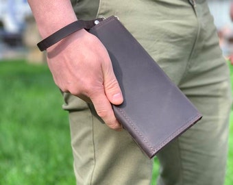 Brown long wallet, bifold leather wallet, checkbook wallet, leather wallet men,leather clutch women, passport organizer, credit card holder