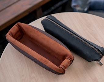 Leather pencil case, pencil pouch, office applies organiser, brown pencil holder, leather valet tray, designer valet tray, pen case