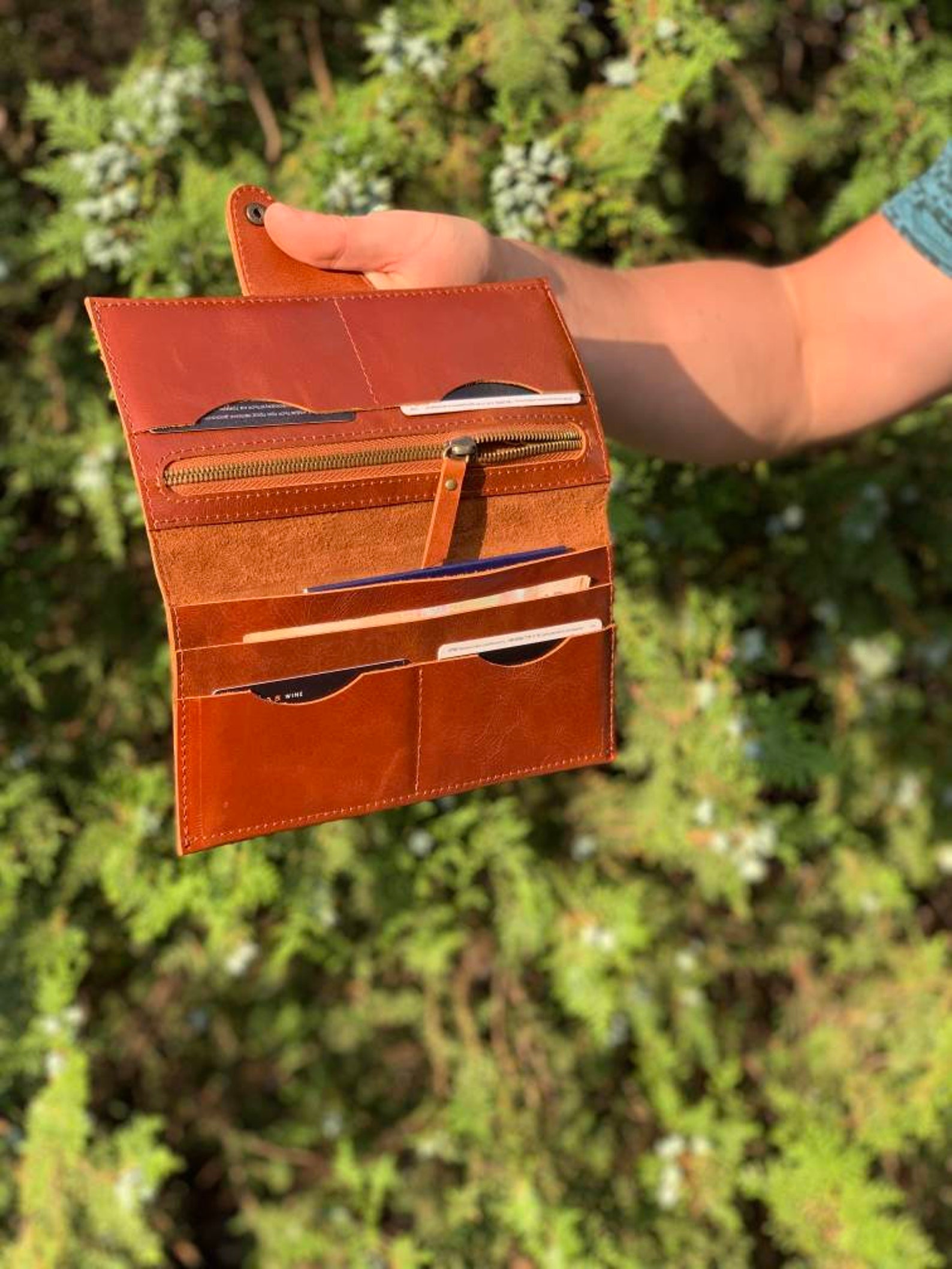 Brown Leather Wallet Bifold Wallet Brown Long Wallet Etsy