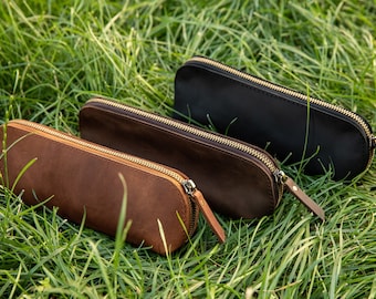Top Grain Leather Pencil Case: Vintage Style Pen Pouch