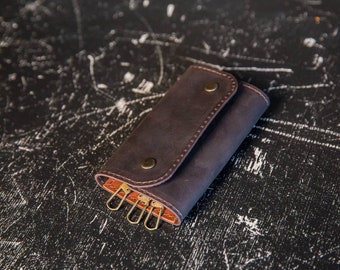 Brown key holder, leather key holder, key case, leather key cover, key purse, key wallet women, key pouch, key organizer wallet