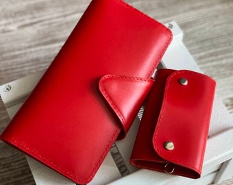 Red long wallet, leather wallet women, red clutch women, red long wallet, bifold wallet, passport long wallet, leather clutch women