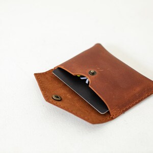 Leather card holder, card case for men and women, business card holder gift, handmade gift idea, snap button closure, leather id holder image 3