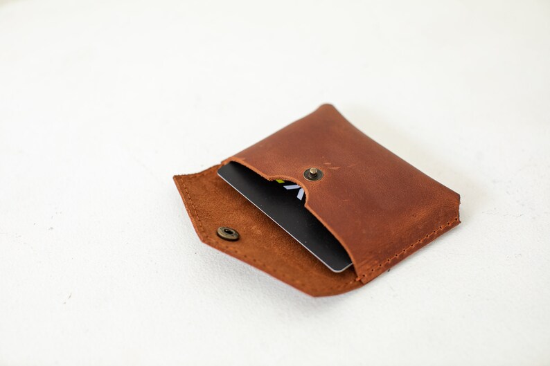 Leather card holder, card case for men and women, business card holder gift, handmade gift idea, snap button closure, leather id holder image 3