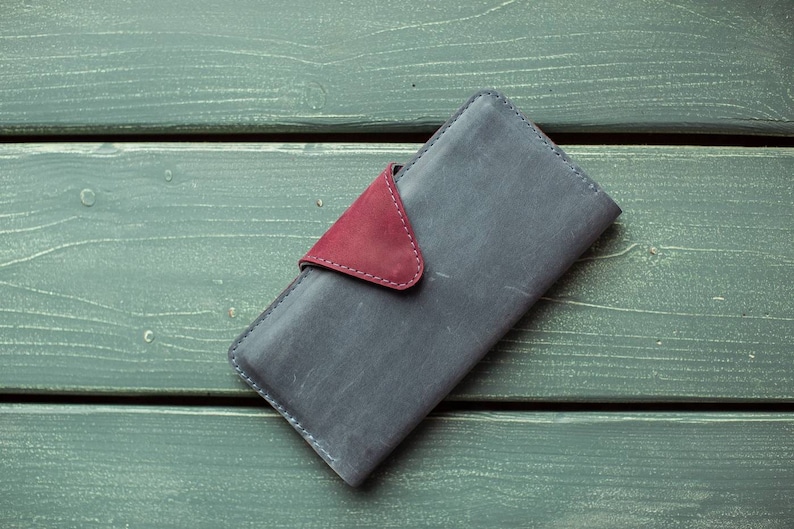 blue wallet bifold wallet checkbook wallet Purse women leather passport organizer long leather wallet leather wallet phone wallet