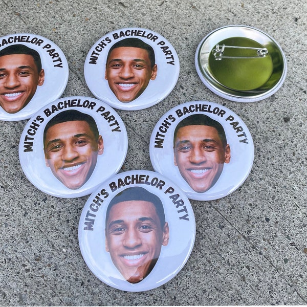 Personalized Pins, Funny Party Favors Featuring a Face and Custom Text