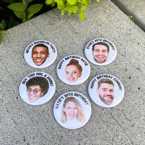 Custom Face & Text Buttons, Party Favors for Birthday Celebrations, Retirements, or Anniversary (2.25 Inches)