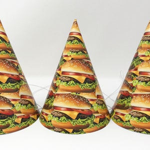 Hamburger Birthday Party Hat | Hats for Parties | Birthday Party Hat | Outdoor BBQ Decorations | Burger Decoration | Food Party Hat