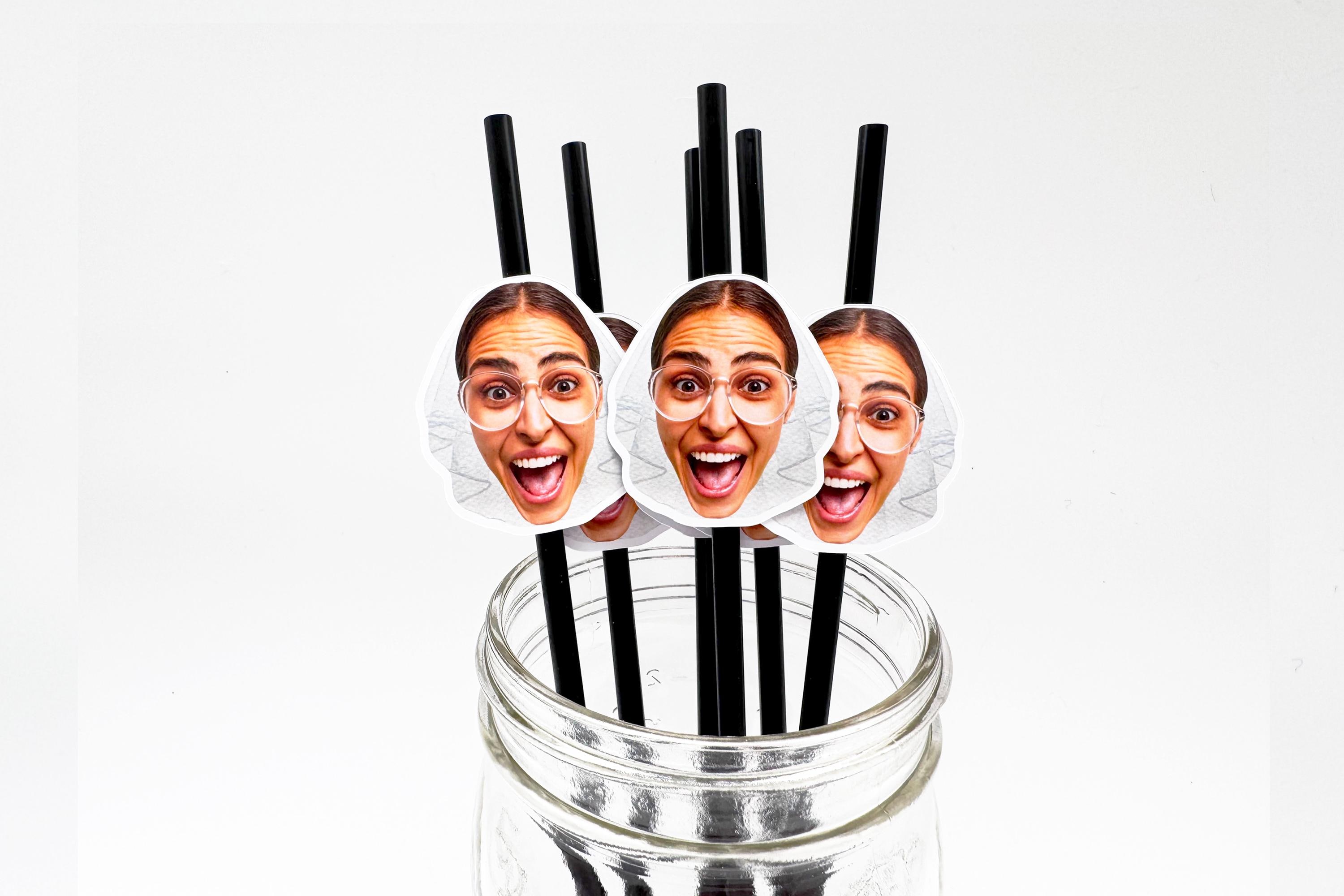 Bride Straws for Bachelorette Party or Bridal Shower, Custom Face, Plastic Straw