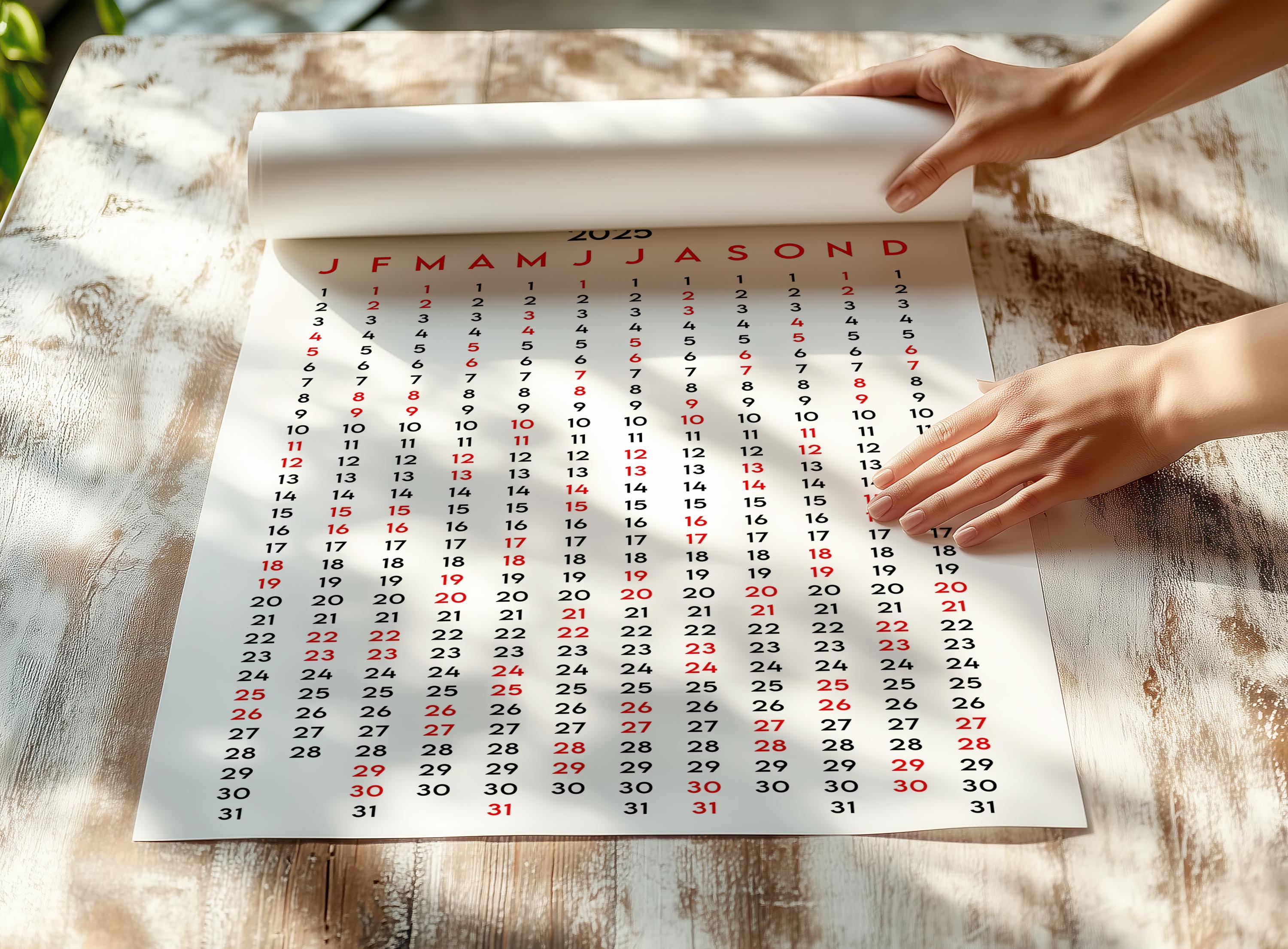 2025 Vertical Weekend Calendar, Easily Spot Weekend Days