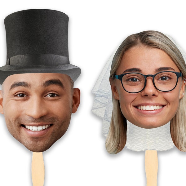 Bride & Groom Photobooth Props | Bridal Shower Face on a Stick