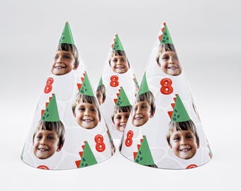 Dinosaur Custom Face Party Hats + Age
