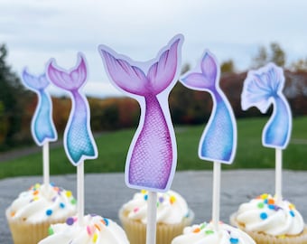 Mermaid Tail Cupcake Toppers for Mermaid Themed Party Decorations