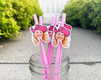 Cowgirl Pink Photo Face Straws