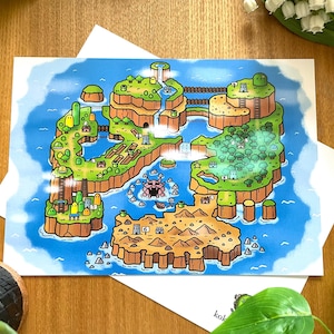 Super Mario Weltkarte Kunstdruck (A5)