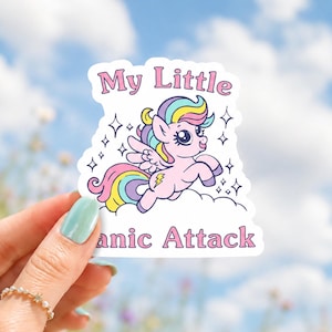 Funny Panic Attack Pony Sticker  Anxiety Mental Health Laptop Planner Journal Water Bottle Phone