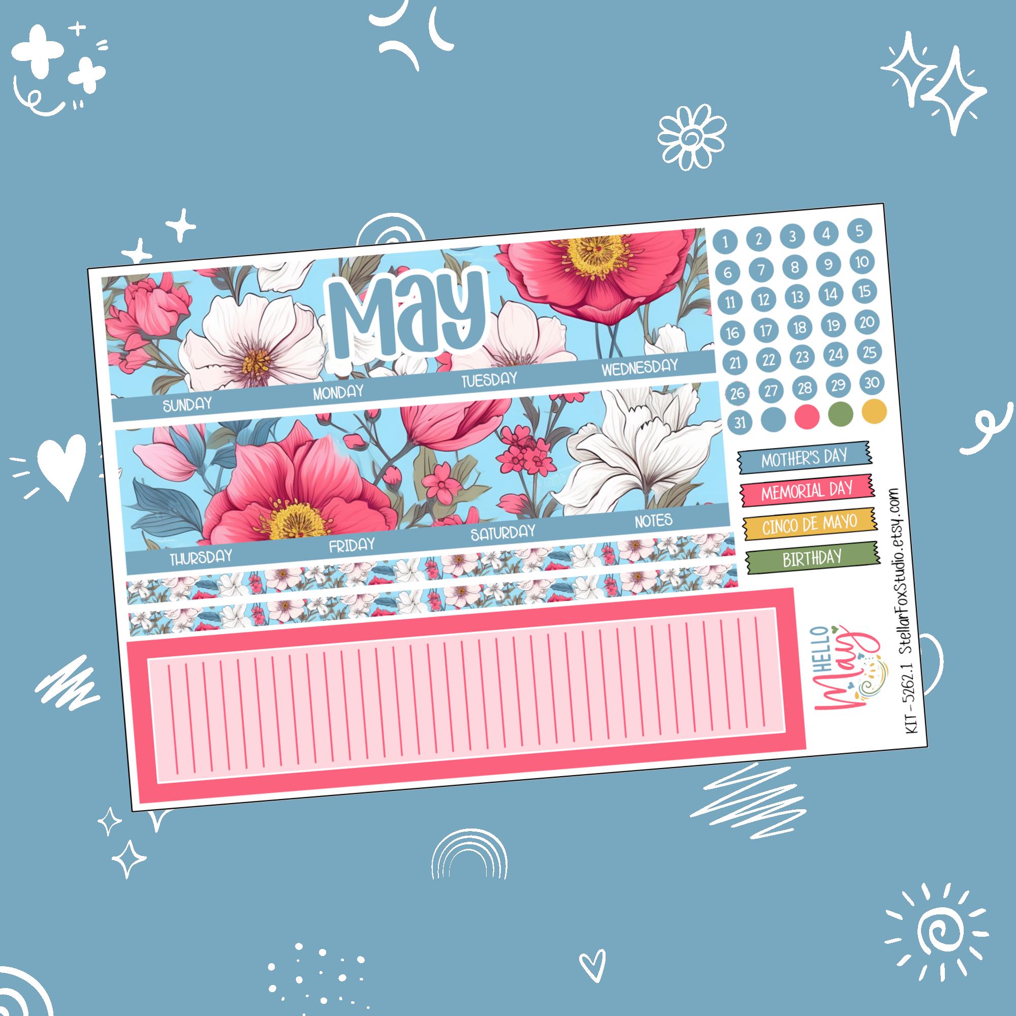 May Floral Monthly Planner Sticker Kit Erin Condren Classic Happy ...