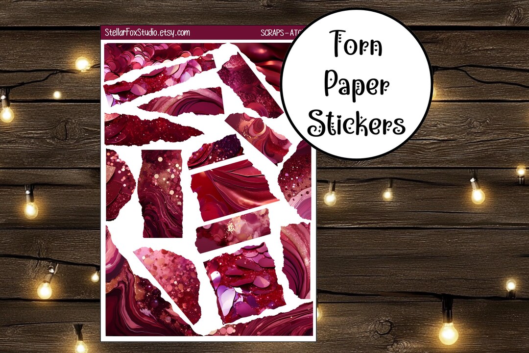 Burgundy Ripped Paper Torn Strips Decorative Stickers - Etsy