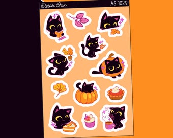 Black Cat Pumpkin Fall Sticker Sheet Planner Journaling Stickers