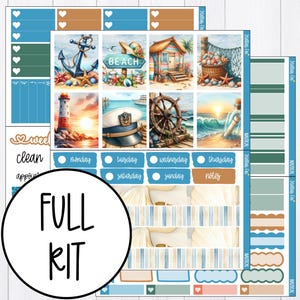 Summer Beach Weekly Planner Sticker Kit , Vertical Sticker Kit , Planner Stickers