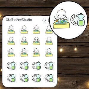 Wash Dishes Planner Stickers Cute Characters Cleaning Household Kitchen Chores