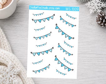 Winter Banner Sticker Sheet | Blue Bunting Flags, Seasonal Planner Journaling Stickers