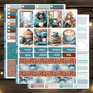 Winter Planner Sticker Kit , Weekly Vertical Stickers , Coffee Sticker Kit