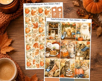 Fall Cats Weekly Planner Sticker Kit Vertical Erin Condren Classic Happy Planner