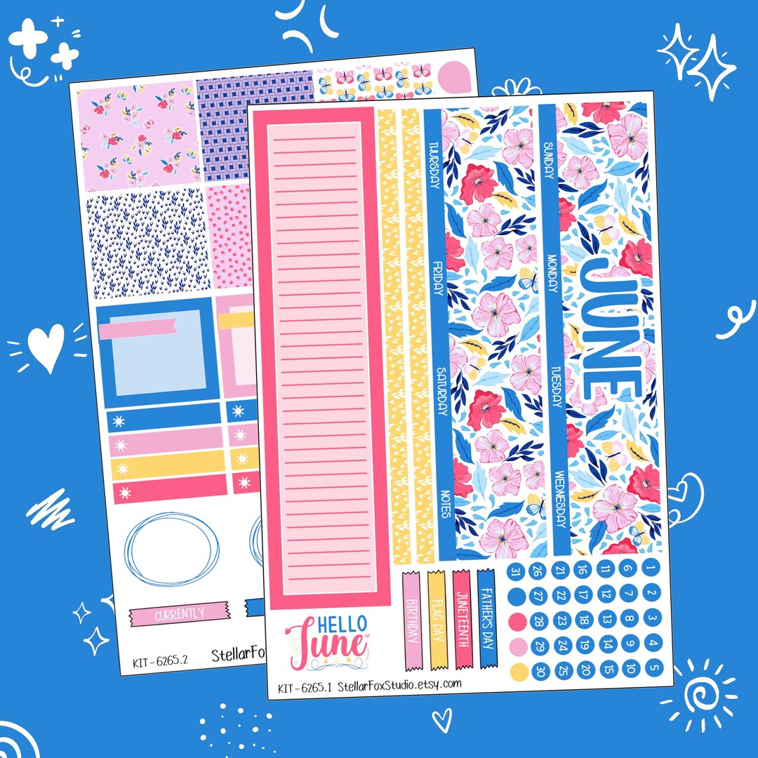 June Summer Monthly Planner Sticker Kit Erin Condren Classic Happy ...
