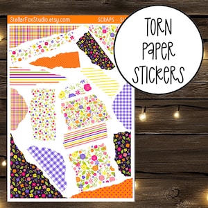 Floral Summer Ripped Paper Torn Strips Decorative Stickers Journaling Planner