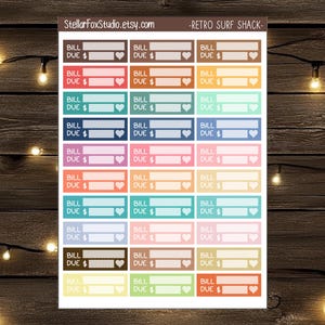 Bill Due Reminder Planner Stickers - Colorful