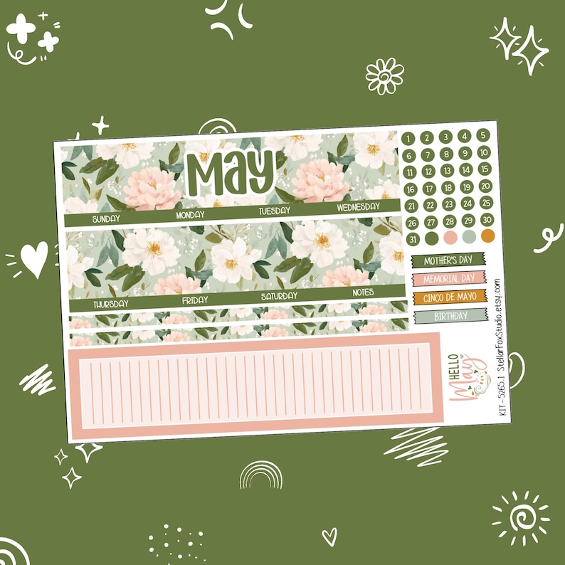 May Floral Monthly Planner Sticker Kit Erin Condren Classic Happy ...