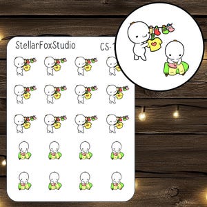 Laundry Day Reminder Planner Decor Stickers Cute Characters Cleaning Household Chores Wash Clothes
