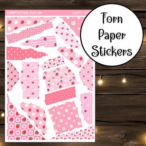 Strawberry Ripped Paper Torn Strips Decorative Stickers Journaling Planner