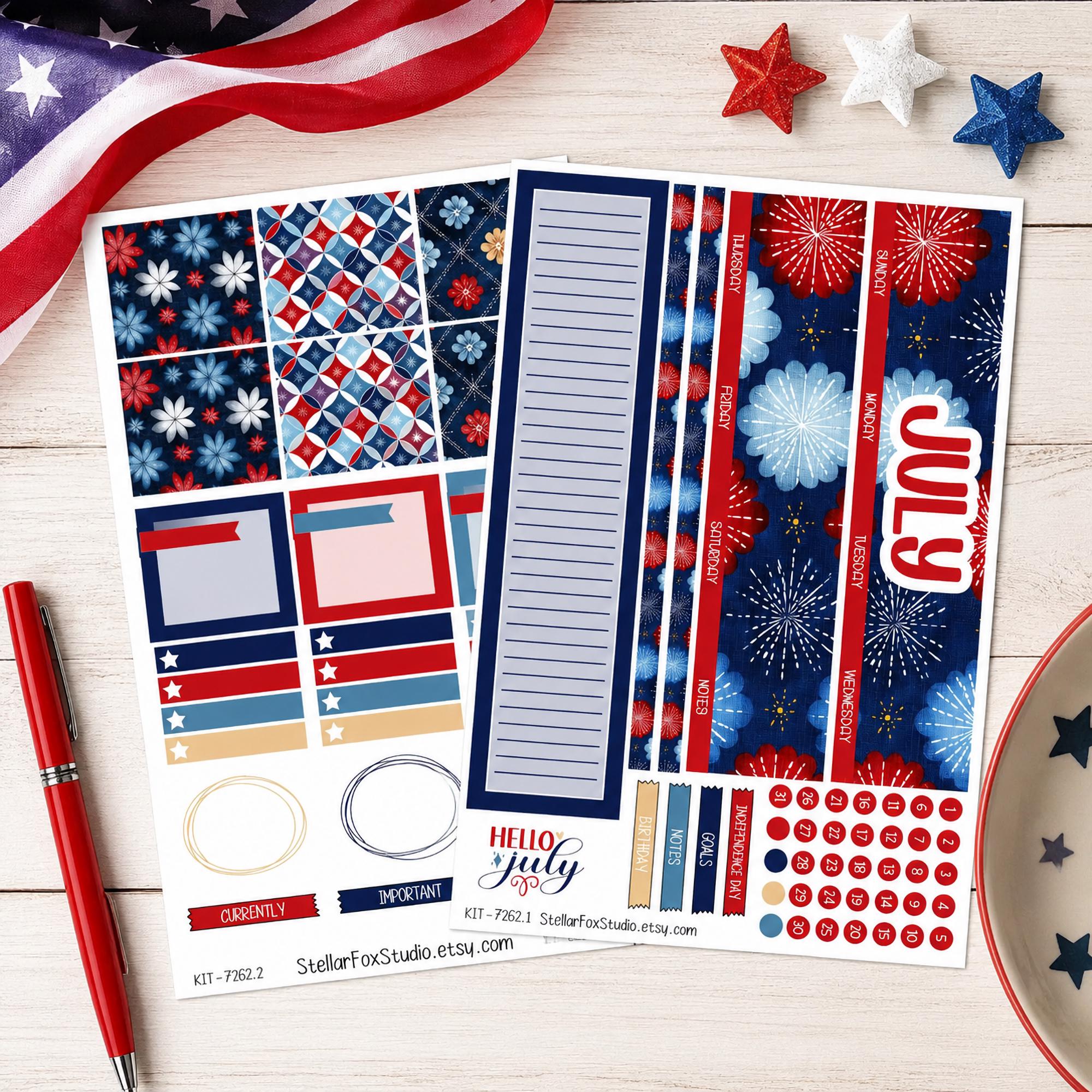 July Monthly Planner Sticker Kit Erin Condren Classic Happy Planner - Etsy