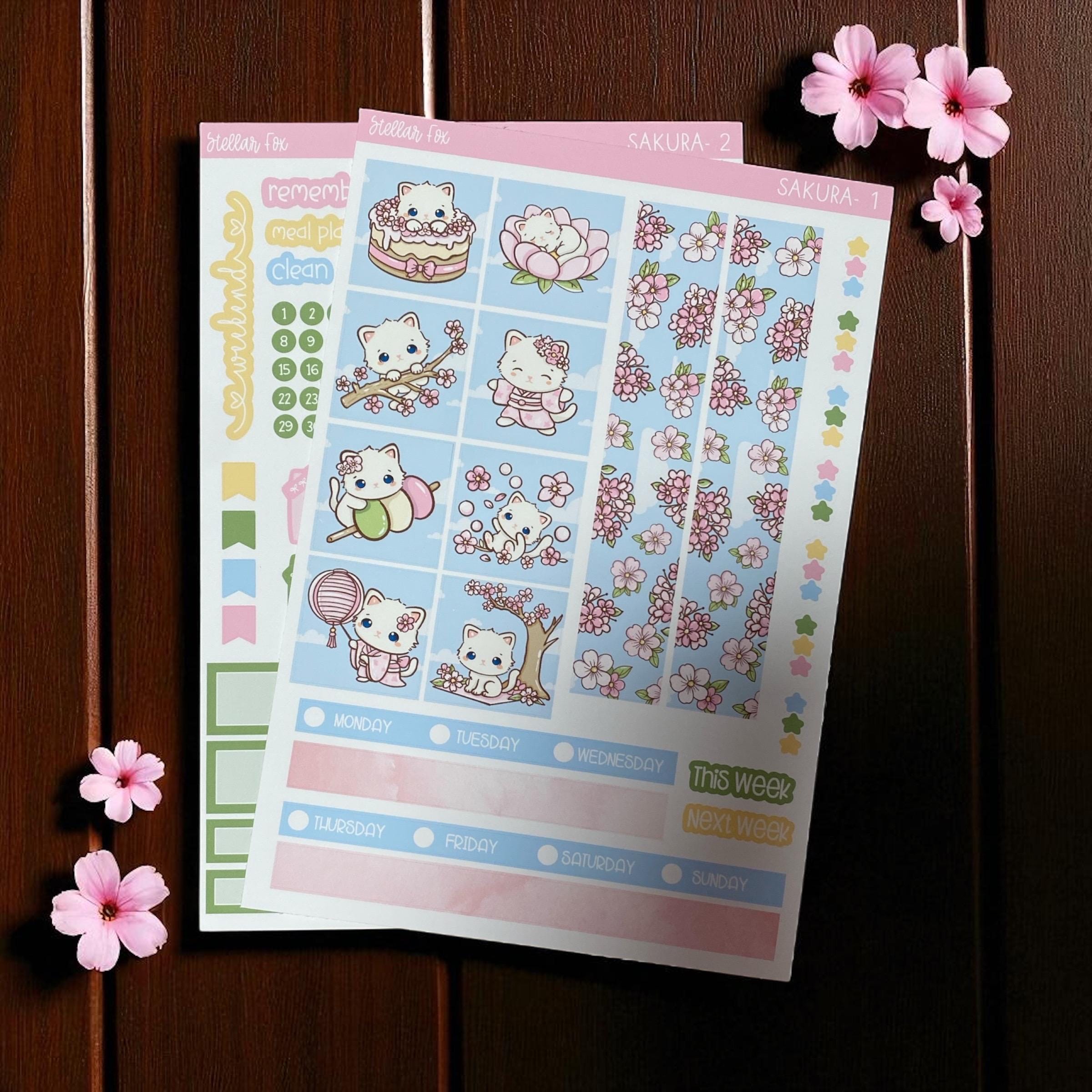 Kitty Sakura Hobonichi Cousin Sticker Kit ,  Weekly Planner Kit