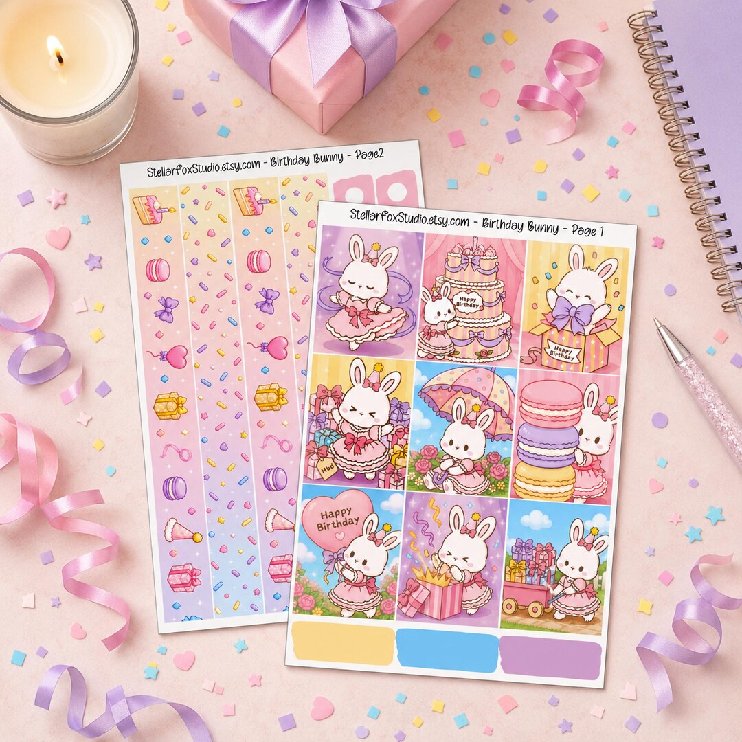 Birthday Weekly Planner Sticker Kit Vertical Erin Condren Classic Happy ...