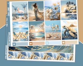 Summer Beach Weekly Planner Mini Sticker Kit Vertical Erin Condren Classic Happy Planner