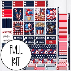 July 4th , July 4th Planner Sticker Kit Summer Vertical Weekly Stickers A La Carte Erin Condren Classic Happy Planner