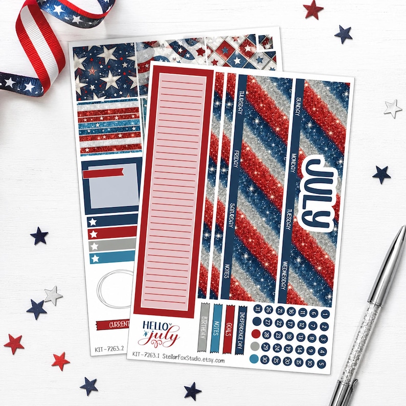 July Monthly Planner Sticker Kit Erin Condren Classic Happy Planner - Etsy