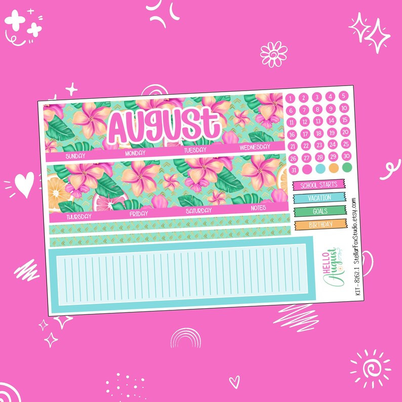 August Summer Monthly Planner Sticker Kit Erin Condren Classic Happy ...