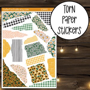 Sunflower Ripped Paper Torn Strips Decorative Stickers Journaling Planner
