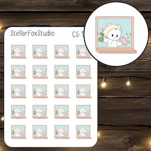 Wash Windows Planner Stickers Cute Cat Characters Cleaning Household Chores