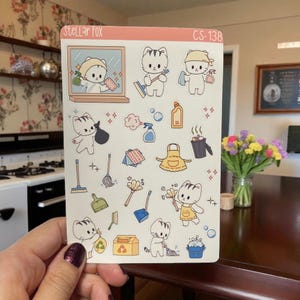 Cleaning Planner Stickers , Cute Character Stickers , Sticker Sheet , Cleaning Household Chores Mop Floors