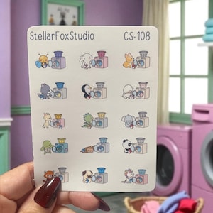 Laundry Day Reminder Planner Decor Stickers Cute Characters Cleaning Household Chores Wash Clothes