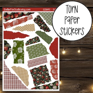 Strawberry Ripped Paper Torn Strips Decorative Stickers Journaling Planner